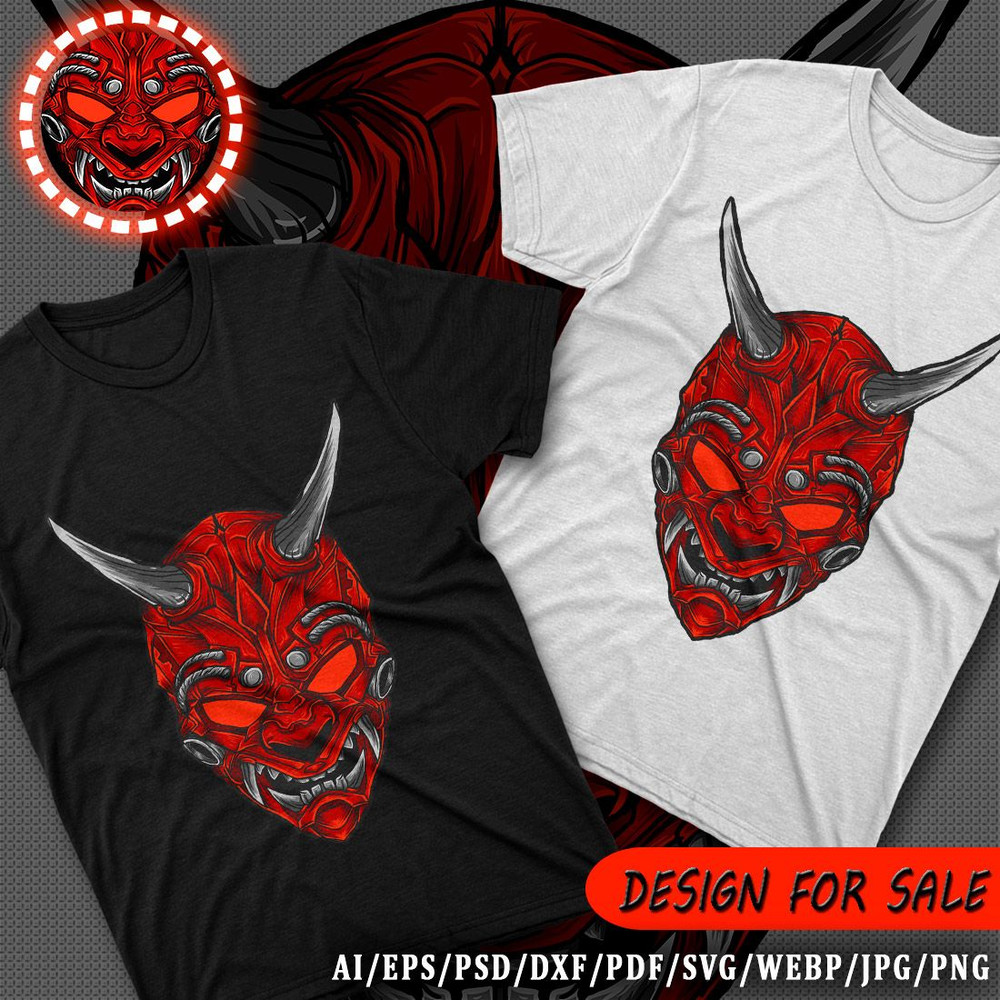 The Demon Mask Vector TShirt Design AI EPS PSD PDF DXF SVG WEBP JPG PNG 1