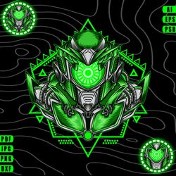 tech green robot - vector t-shirt design ( ai, eps, psd, pdf, dxf, svg, webp, jpg, png )