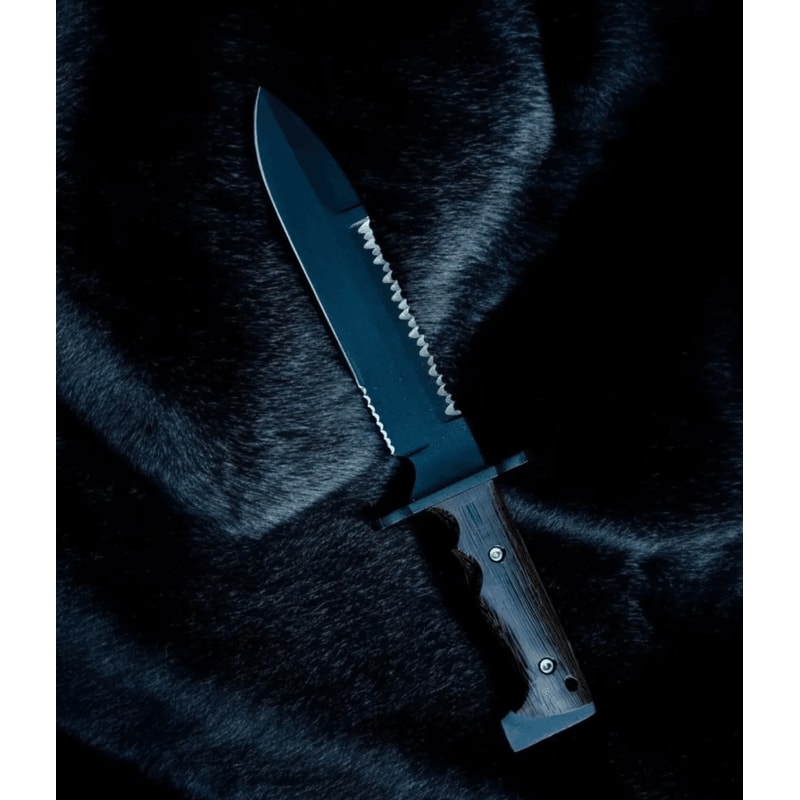 Handmade Carbon Steel Bowie Knife PowderCoated 15 Hunting Blade Wangi Wood Handle Leather Sheath 1