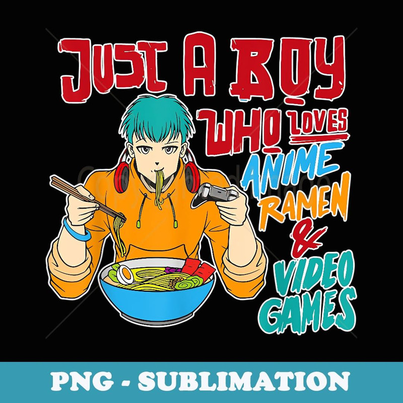 Anime n Boy Ramen Bowl Japanese Kawaii Gamer Gaming - PNG Sublimation Digital Download