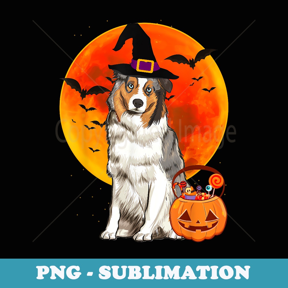 Dog Halloween Australian Shepherd Jack O Lantern Pumpkin - Artistic Sublimation Digital File