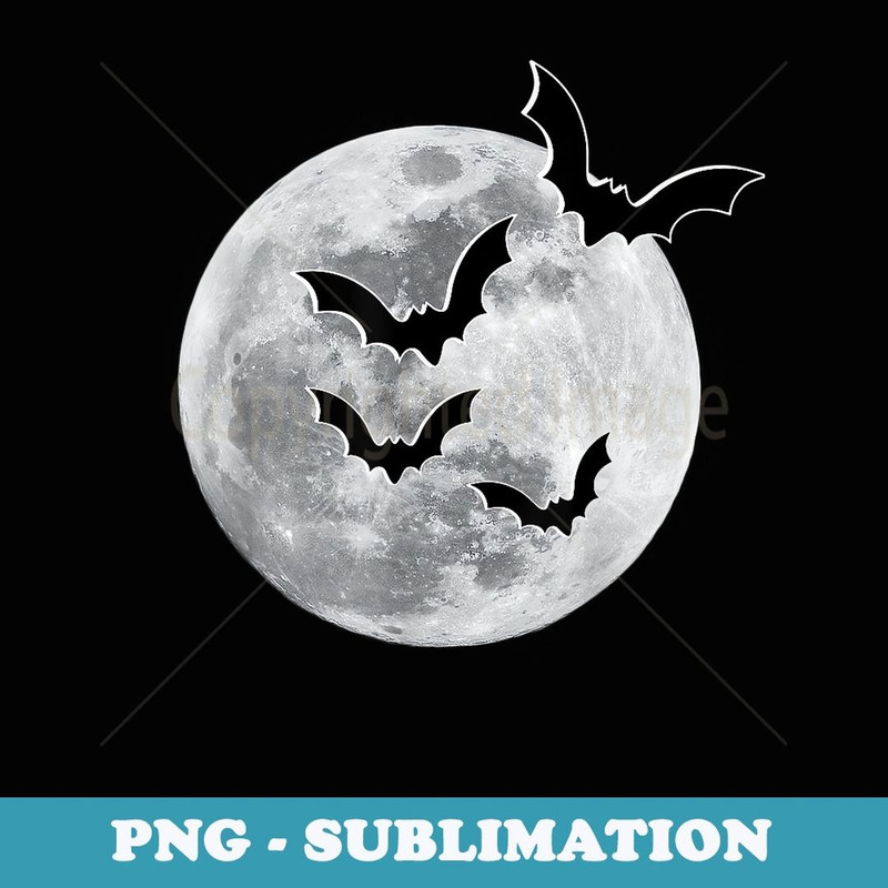 Halloween Full Moon Outer Space Planet Science Flying Bats - Special Edition Sublimation PNG File