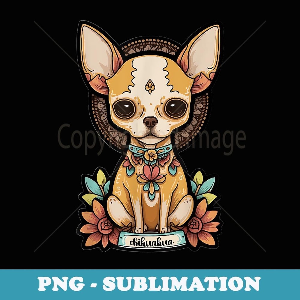 Chiuahua Portrait Dia de los Muertos Cute Chiuahuas Theme - PNG Sublimation Digital Download