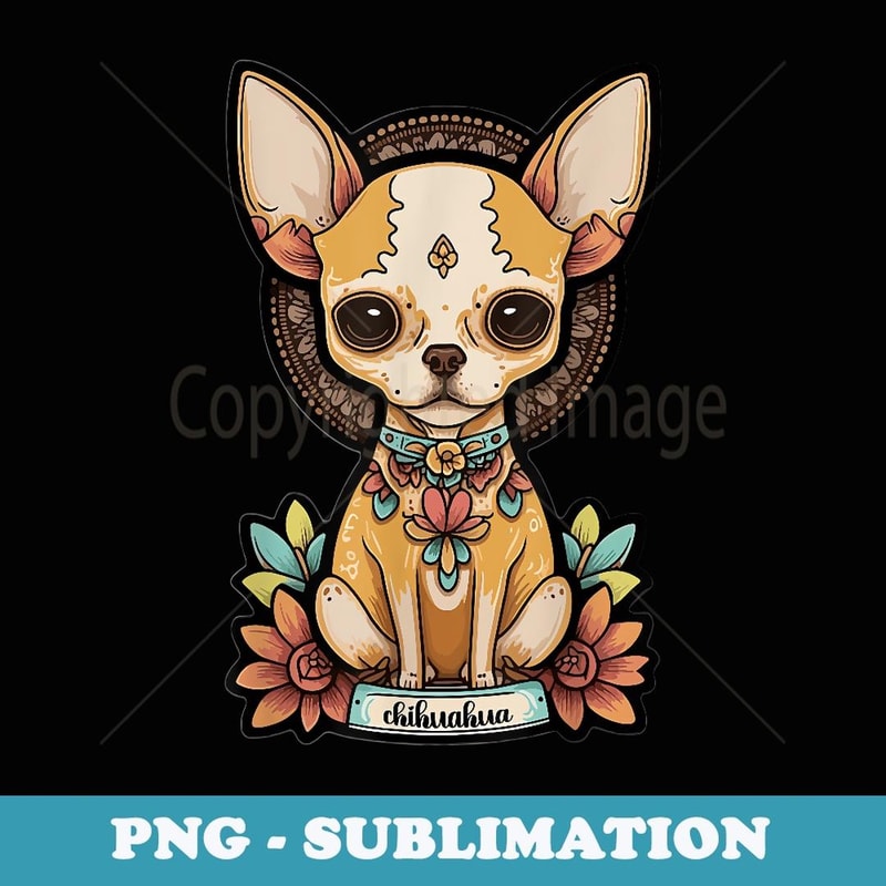 Chiuahua Portrait Dia de los Muertos Cute Chiuahuas Theme - PNG Sublimation Digital Download