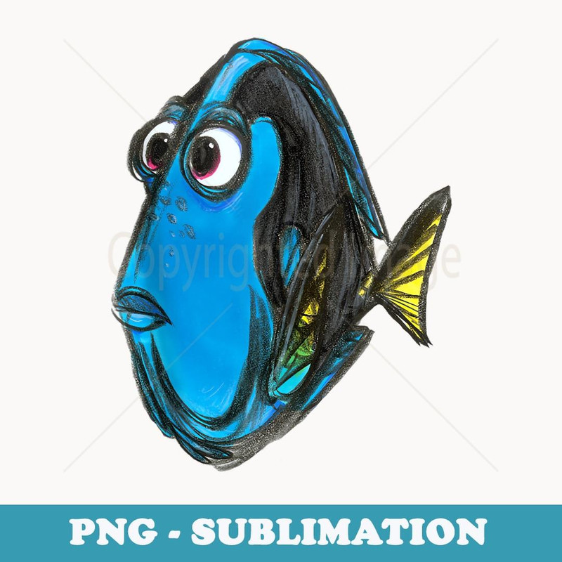 Disney Pixar Finding Nemo Dory Blue Fish Sketch Portrait - PNG Sublimation Digital Download