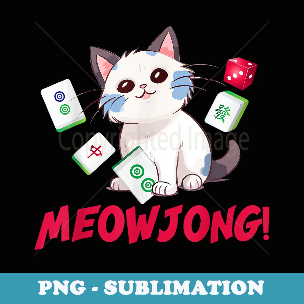 Funny Meowjong Mahjong Board Game Player Chinese Girl - PNG Sublimation Digital Download