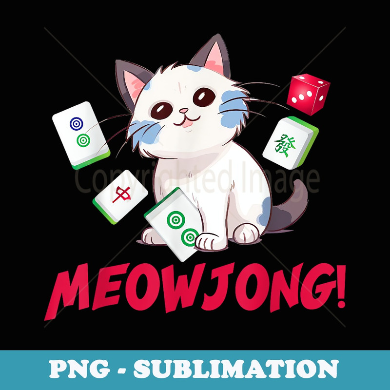 Funny Meowjong Mahjong Board Game Player Chinese Girl - PNG Sublimation Digital Download