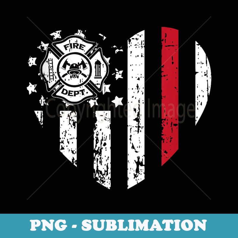 Firefighter American Flag Valentines Day Red Line Love - Vintage Sublimation PNG Download