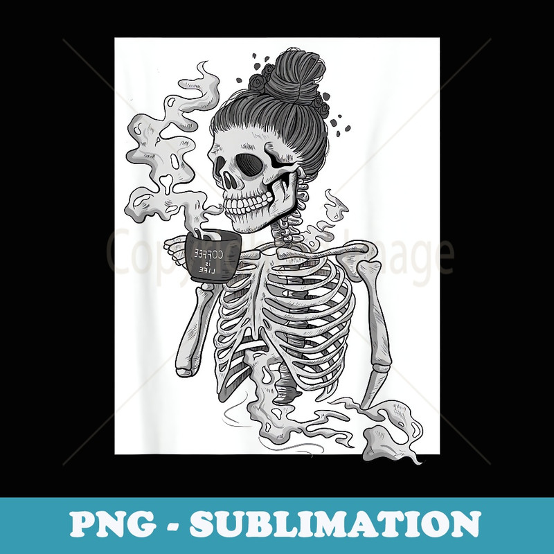 Coffee Skeleton Dead Vintage Distressed Drinking Skull - Creative Sublimation PNG Download