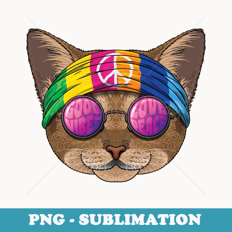 Hippie Abyssinian Love Peace Sign 70s Hippie Cat - Special Edition Sublimation PNG File