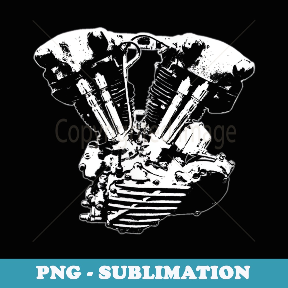 Vintage Knucklehead Style Motorcycle Engine - PNG Transparent Sublimation Design