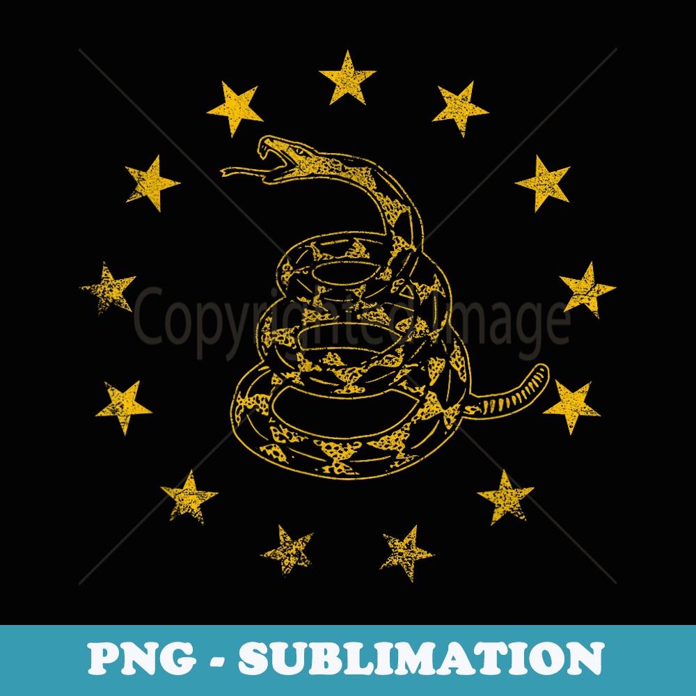 Vintage Gadsden Flag Snake - Betsy Ross Flag - 13 Stars - PNG Transparent Sublimation Design