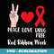 Peace Love Drug Free 2023 Red Ribbon Week Heart - Vintage Sublimation PNG Download
