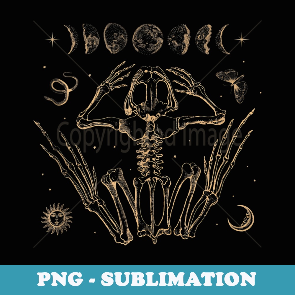 Goblincore Aesthetic Frog Skeleton Goth Dark Academia Grunge - PNG Sublimation Digital Download