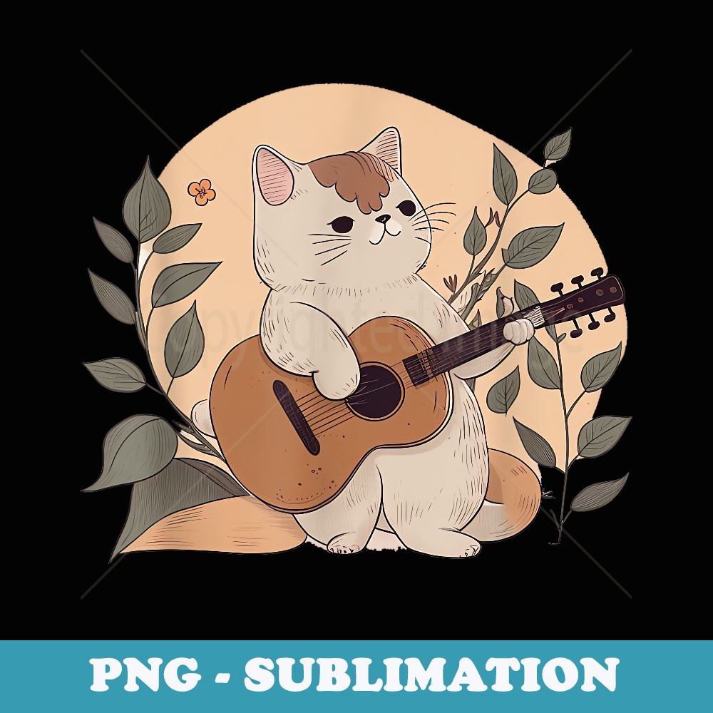 Funny Cat Playing Guitar Cottagecore Aesthetic Cat - Instant Sublimation Digital Download