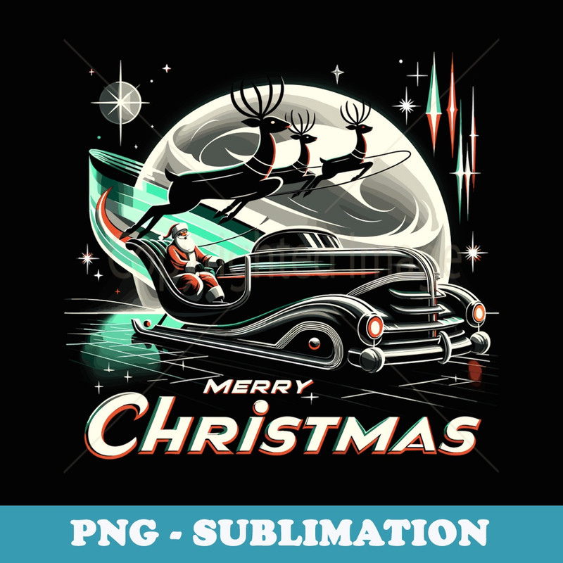 Retro Futuristic Santa Sleigh Ride - 1950's Atomic Christmas - PNG Transparent Sublimation Design