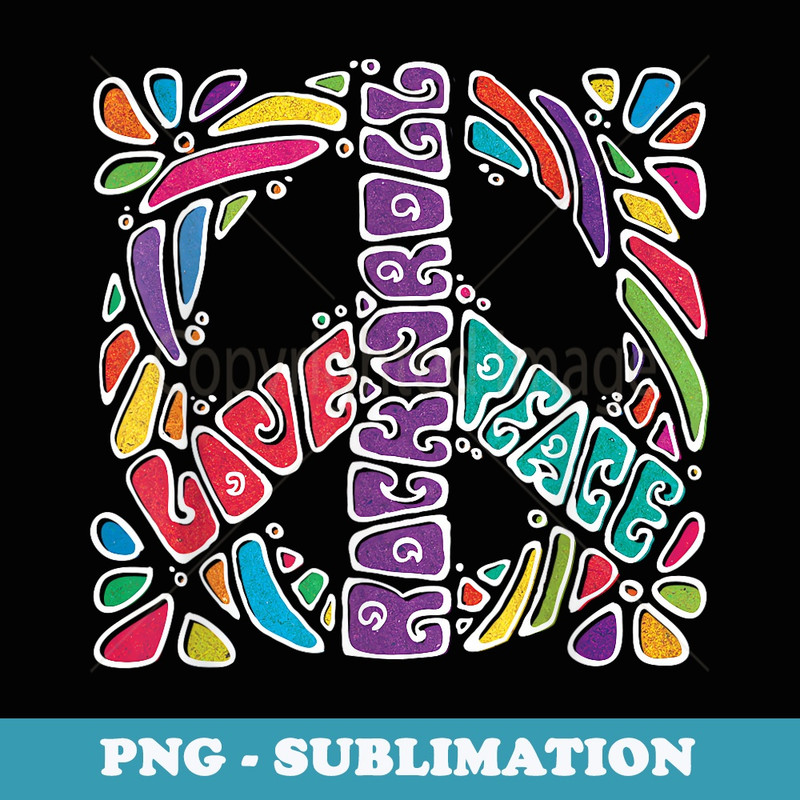 peace love rock and roll t music hippie groovy - Sublimation PNG File