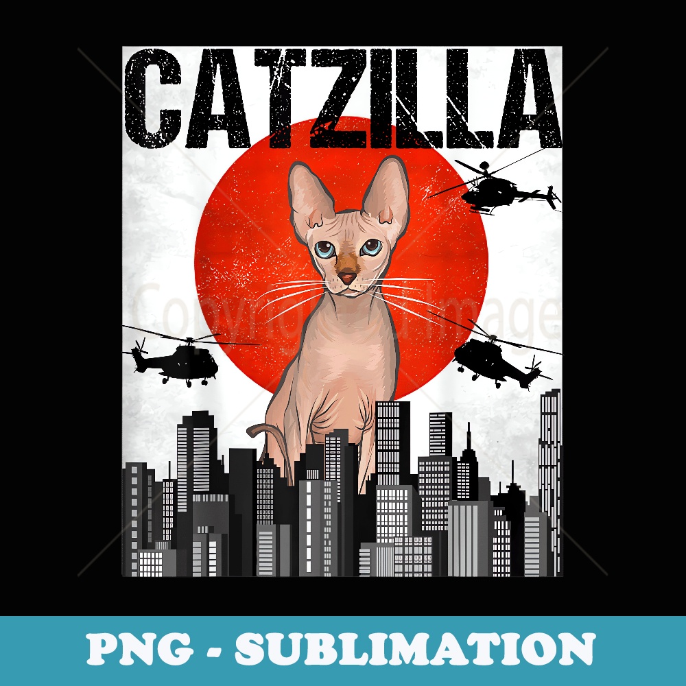 Funny Vintage Japanese Catzilla Sphynx Cat - Exclusive PNG Sublimation Download