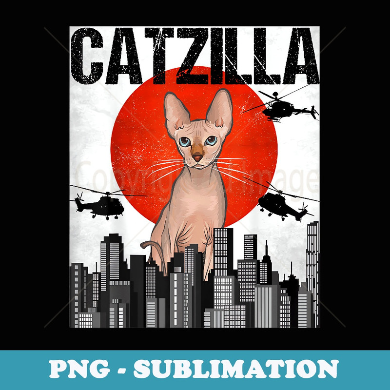 Funny Vintage Japanese Catzilla Sphynx Cat - Exclusive PNG Sublimation Download