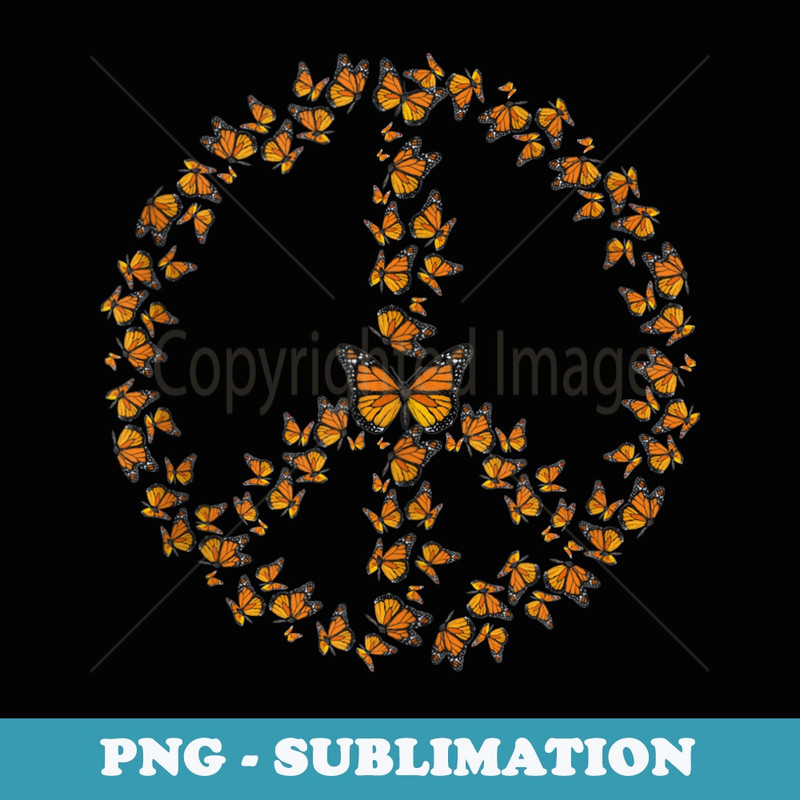 Monarch Butterfly Peace Sign 60s And 70s Hippie Butterflies - Stylish Sublimation Digital Download