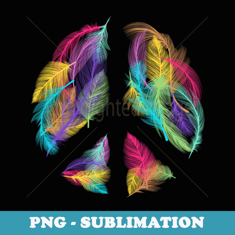 Peace Sign Colorful Feathers Hippie Peace Symbol Retro - Aesthetic Sublimation Digital File