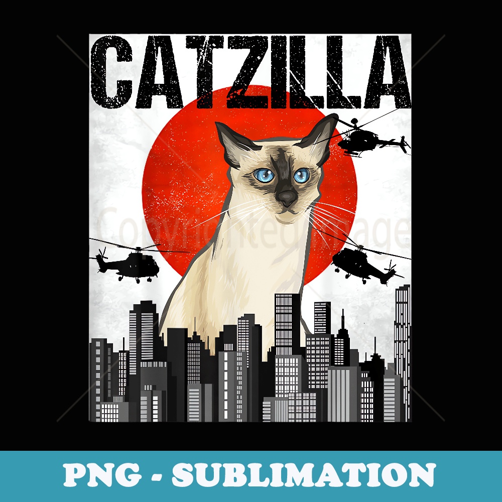 Funny Vintage Japanese Catzilla Balinese-Javanese Cat - Digital Sublimation Download File
