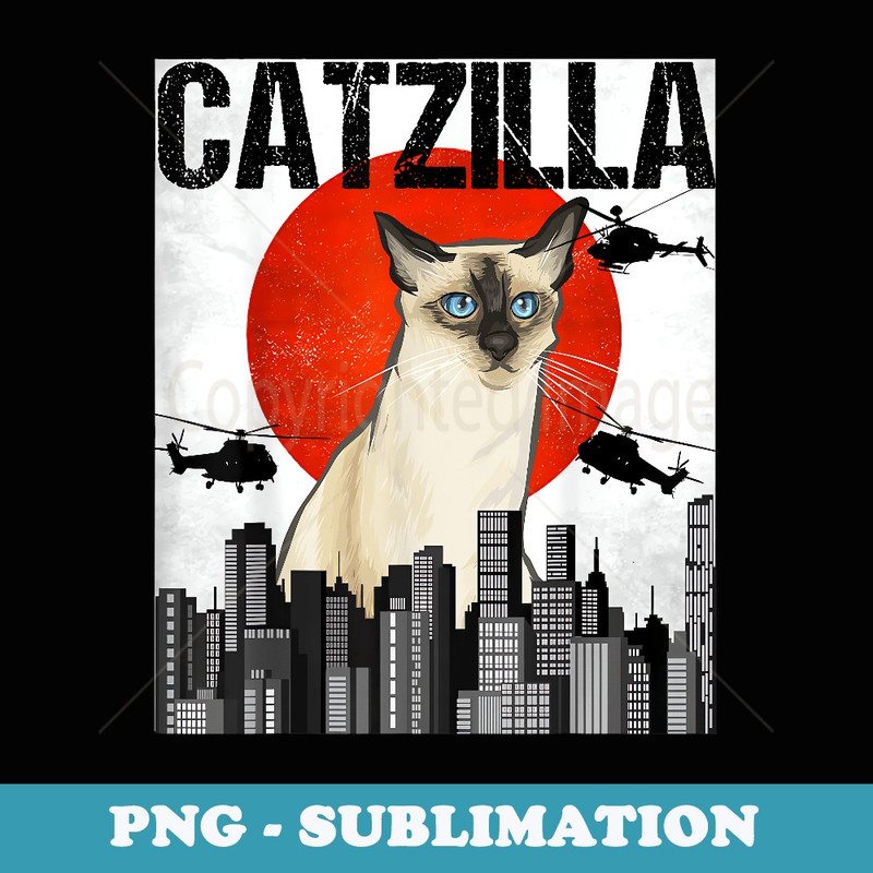 Funny Vintage Japanese Catzilla Balinese-Javanese Cat - Digital Sublimation Download File