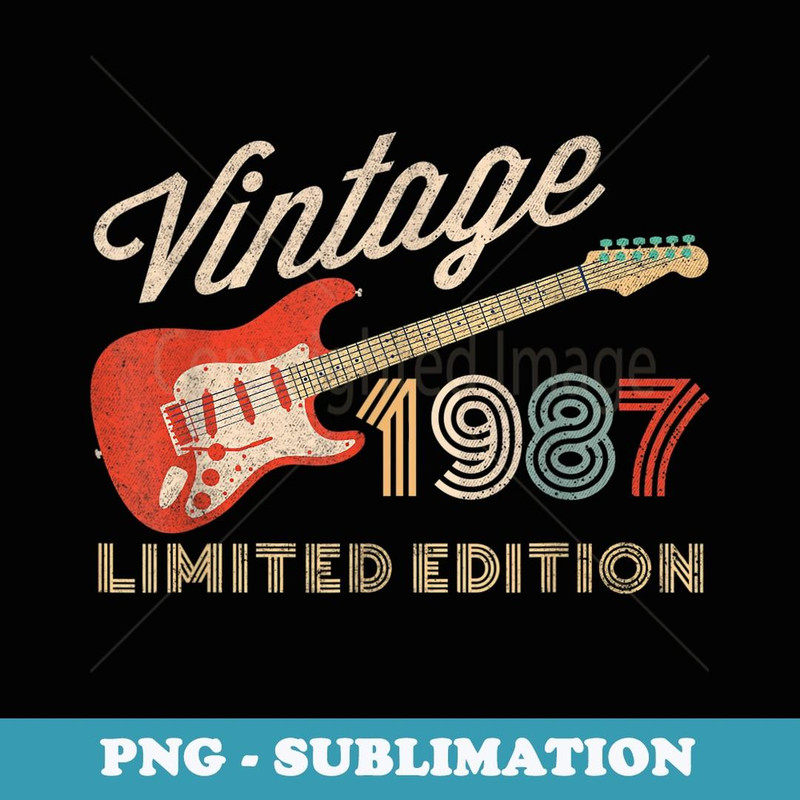Vintage 1987 Limited Edition Guitar Year Of Birth Birthday - Vintage Sublimation PNG Download