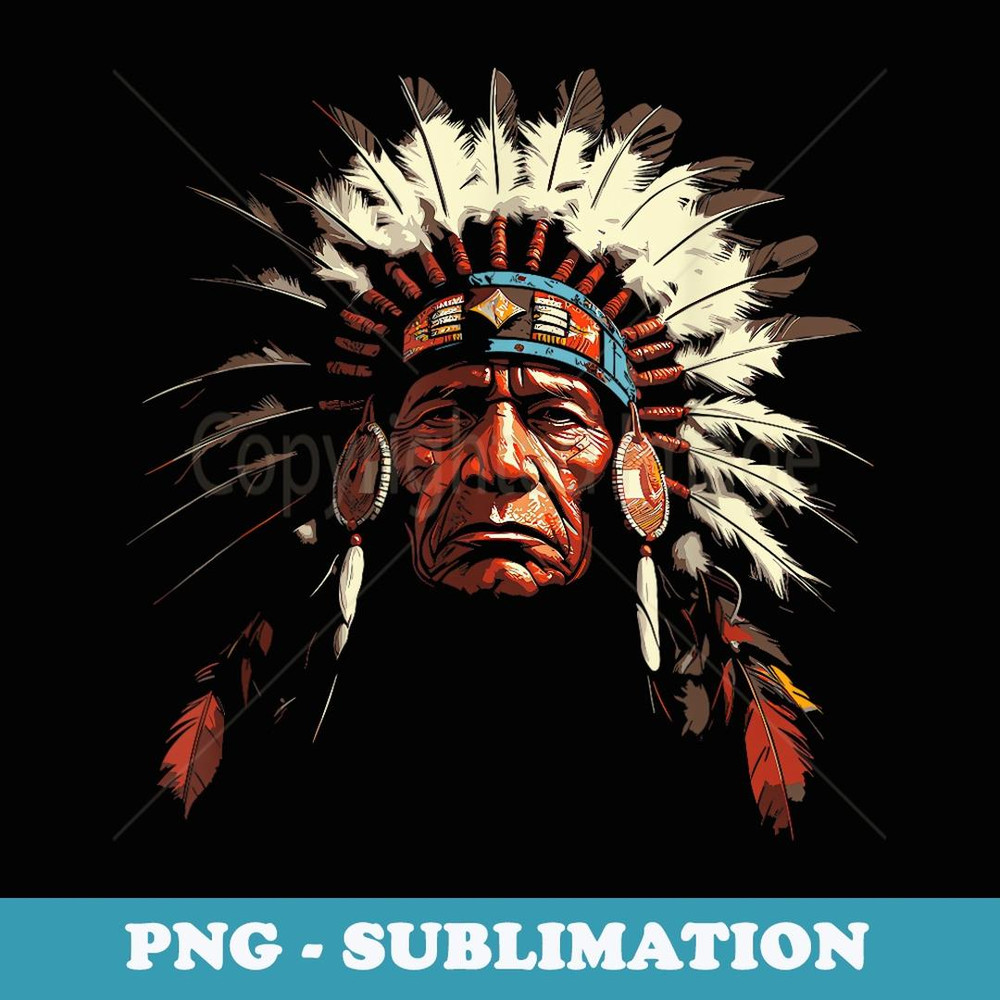 Vintage Native American Indian Headdress Retro Men Graphic - Elegant Sublimation PNG Download