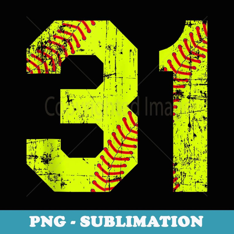 Vintage Softball 31 Jersey Number - PNG Sublimation Digital Download