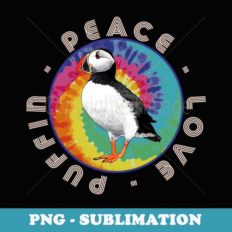 Vintage Retro Style Atlantic Sea Bird Fly Peace Love Puffin - Instant Sublimation Digital Download