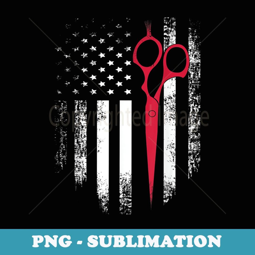 Vintage USA Red White Scissor American Flag Barber - PNG Transparent Sublimation Design