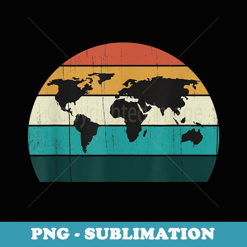 Retro World Map Cool Vintage Sunset World Globe Cartography - Vintage Sublimation PNG Download