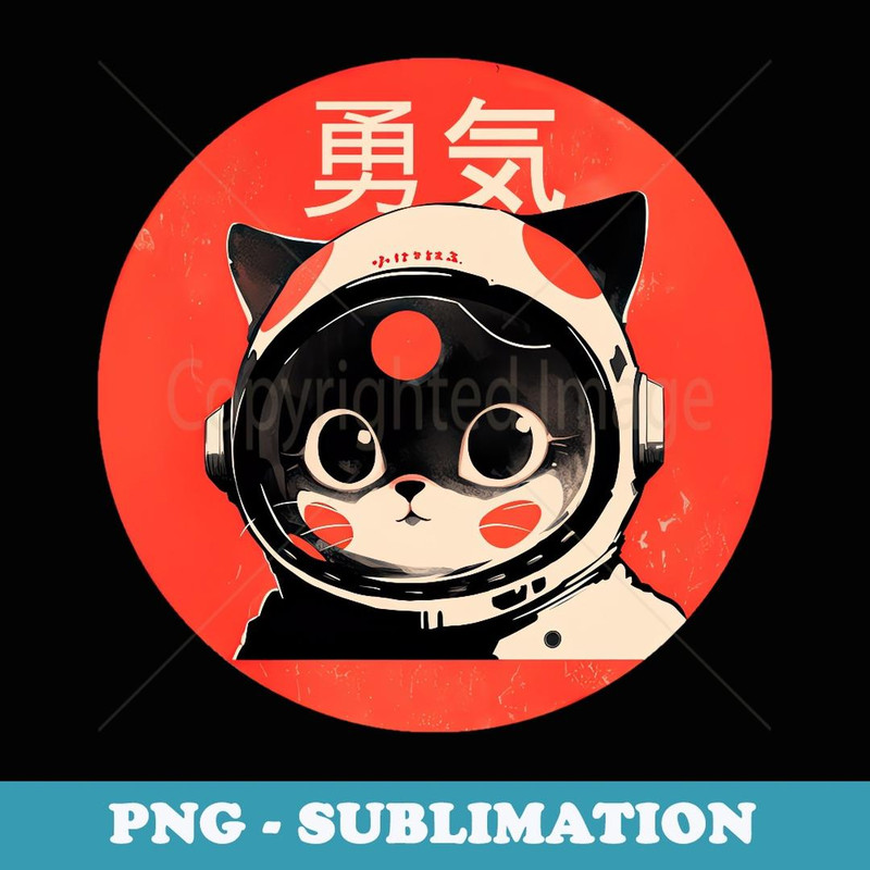 Space Cat Courage Japanese Retro Kawaii Cute Astronaut Cat - PNG Sublimation Digital Download