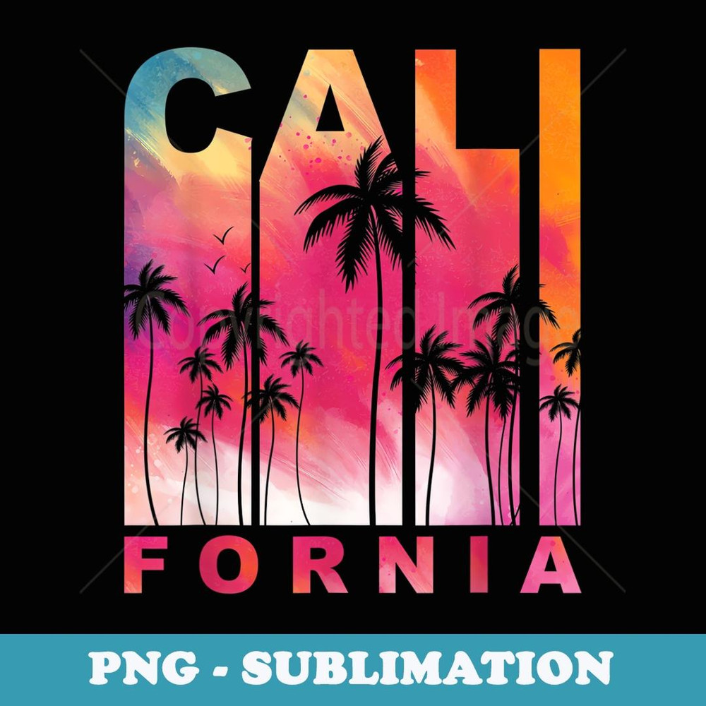 Summer Vacation Palm Trees CA Vintage Tropical California - Artistic Sublimation Digital File
