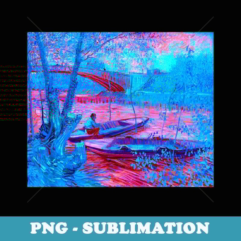 Van Gogh Fishing in Spring Remix Famous Vintage Art Stylish - Unique Sublimation PNG Download