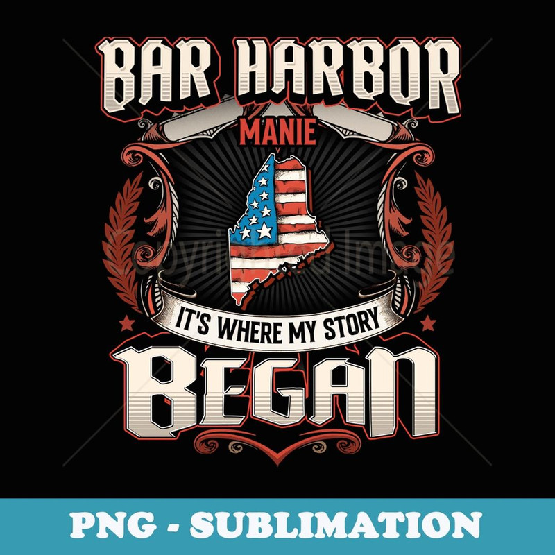 Bar Harbor Maine USA Flag 4th Of July - Vintage Sublimation PNG Download