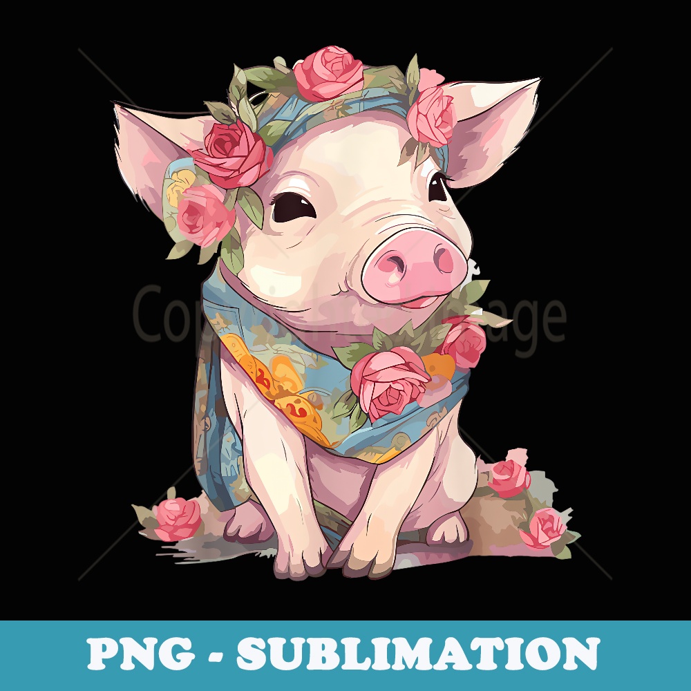Pig With Bandana Headband Flower Cute Pig Lover - Sublimation PNG File