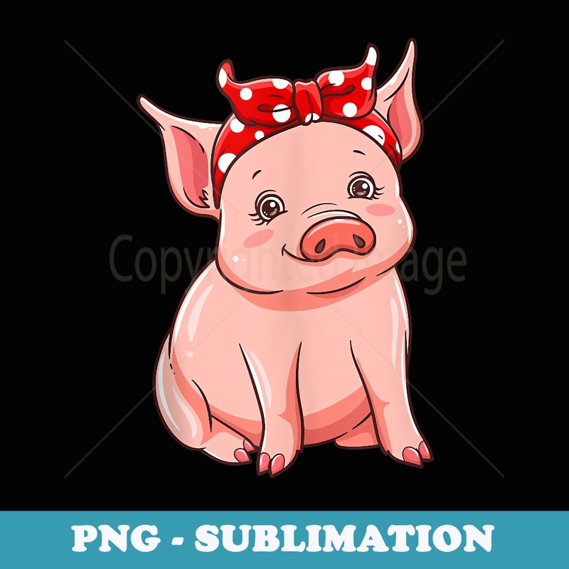 Cute Pig With Bandana Piggy Girl - PNG Sublimation Digital Download