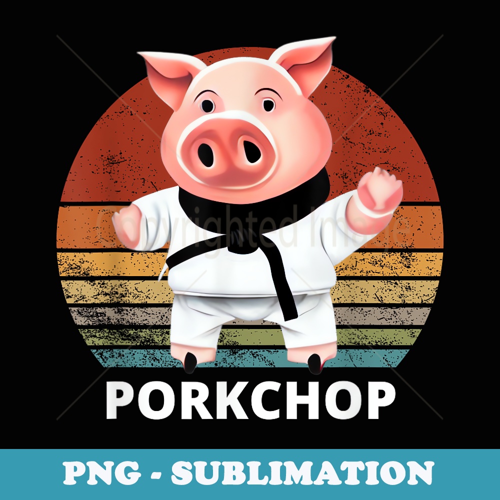 Pig Doing Karate with Pork Chop Pun - PNG Sublimation Digital Download