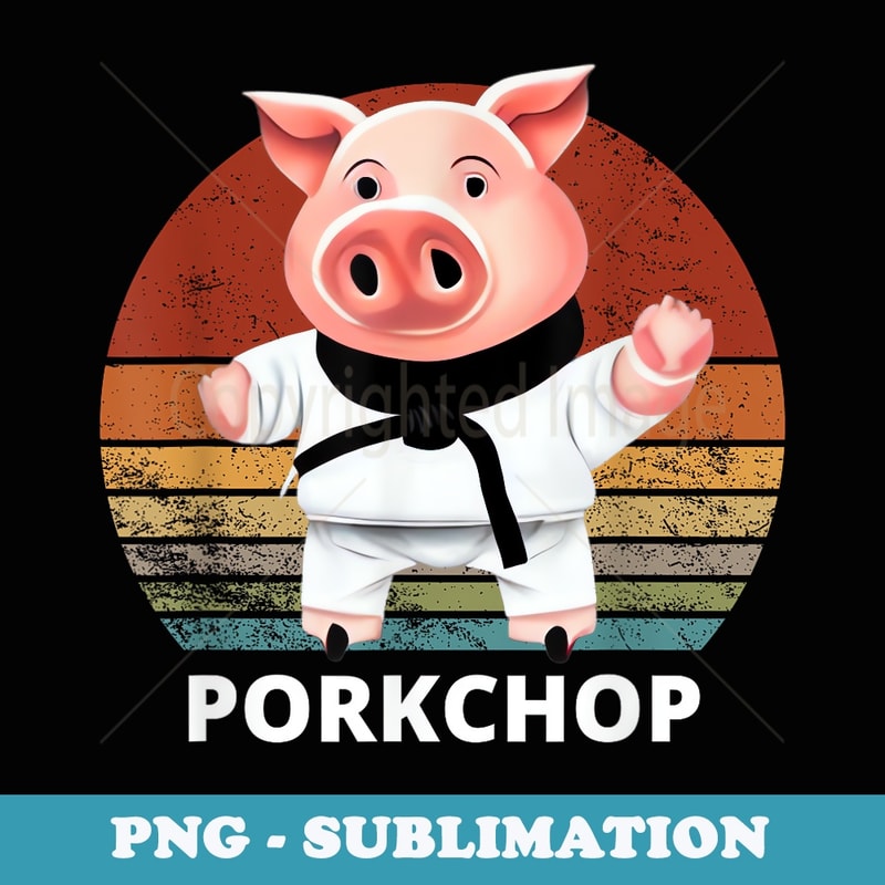 Pig Doing Karate with Pork Chop Pun - PNG Sublimation Digital Download