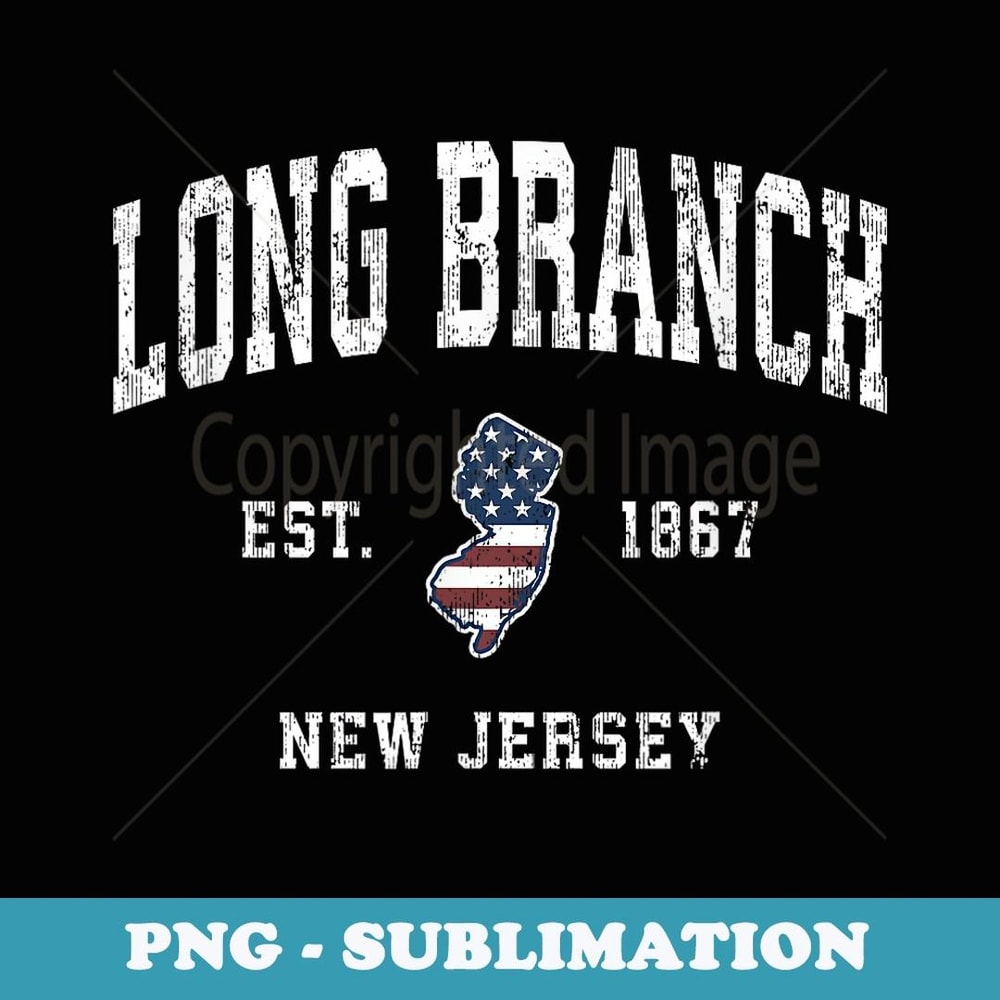 Long Branch New Jersey NJ Vintage American Flag Sports Desig - Instant PNG Sublimation Download