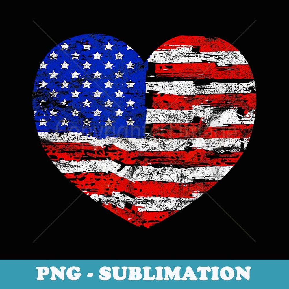 Love USA Heart Shape American Flag -Vintage - Signature Sublimation PNG File
