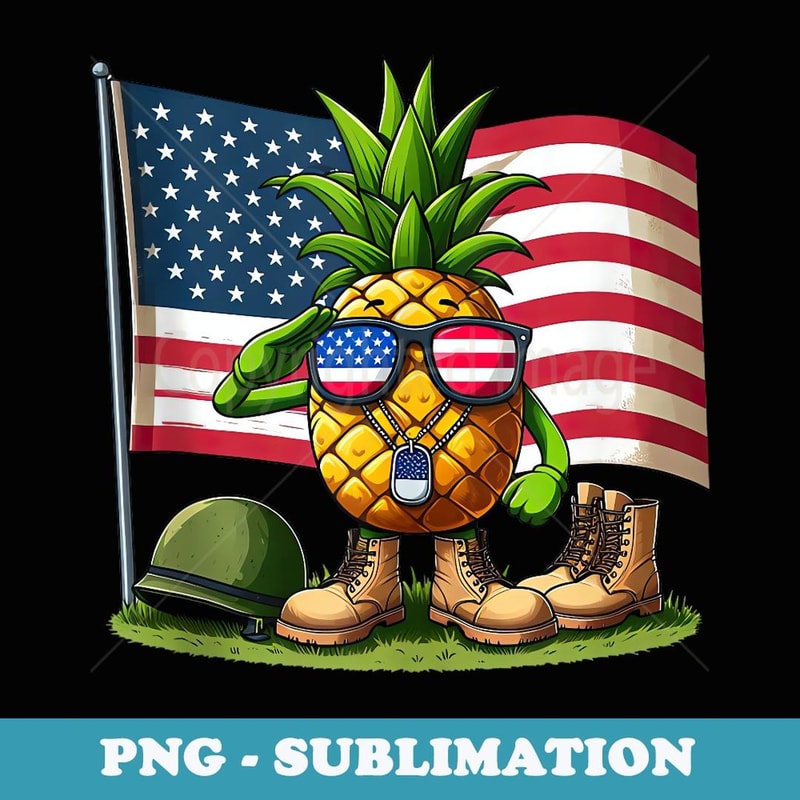 Salute Pineapple American USA Flag Memorial Day 4th of July - High-Resolution PNG Sublimation File
