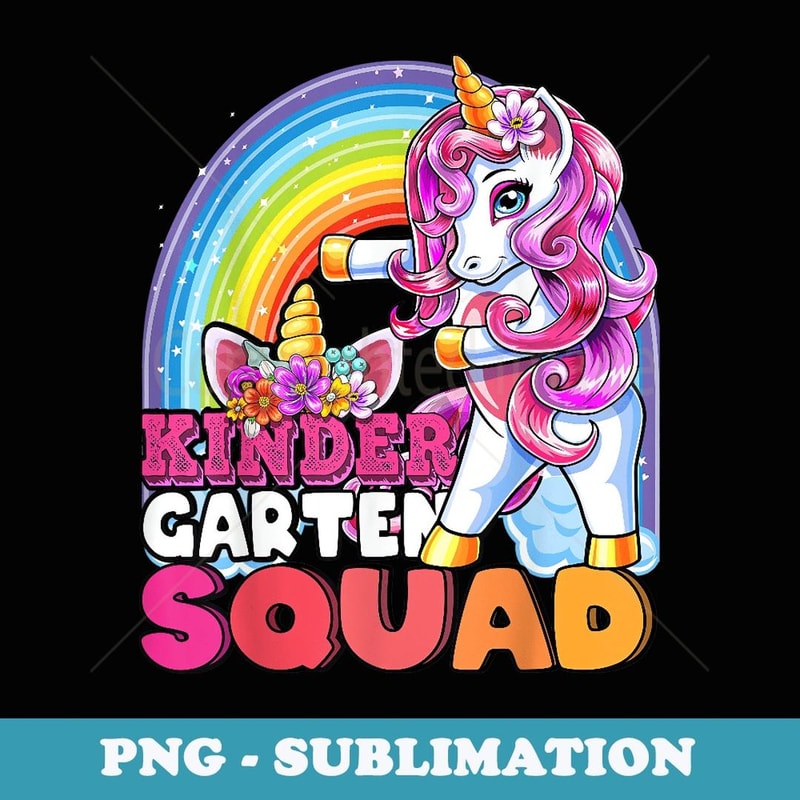 Kindergarten Squad Flossing Unicorn Back to School - Vintage Sublimation PNG Download