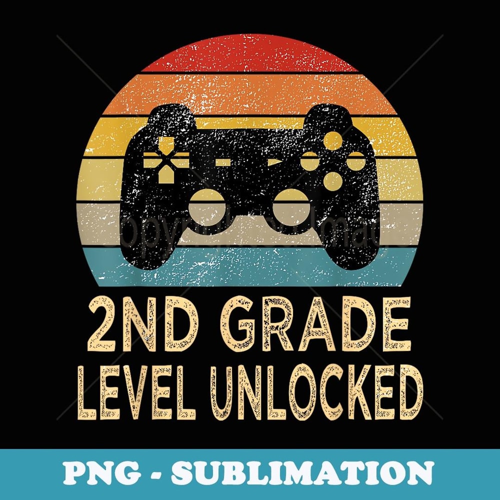 2nd Grade Level Unlocked Video Gamer Back to School Boys - Elegant Sublimation PNG Download