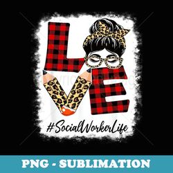 social worker love messy bun leopard buffalo back to school - elegant sublimation png download