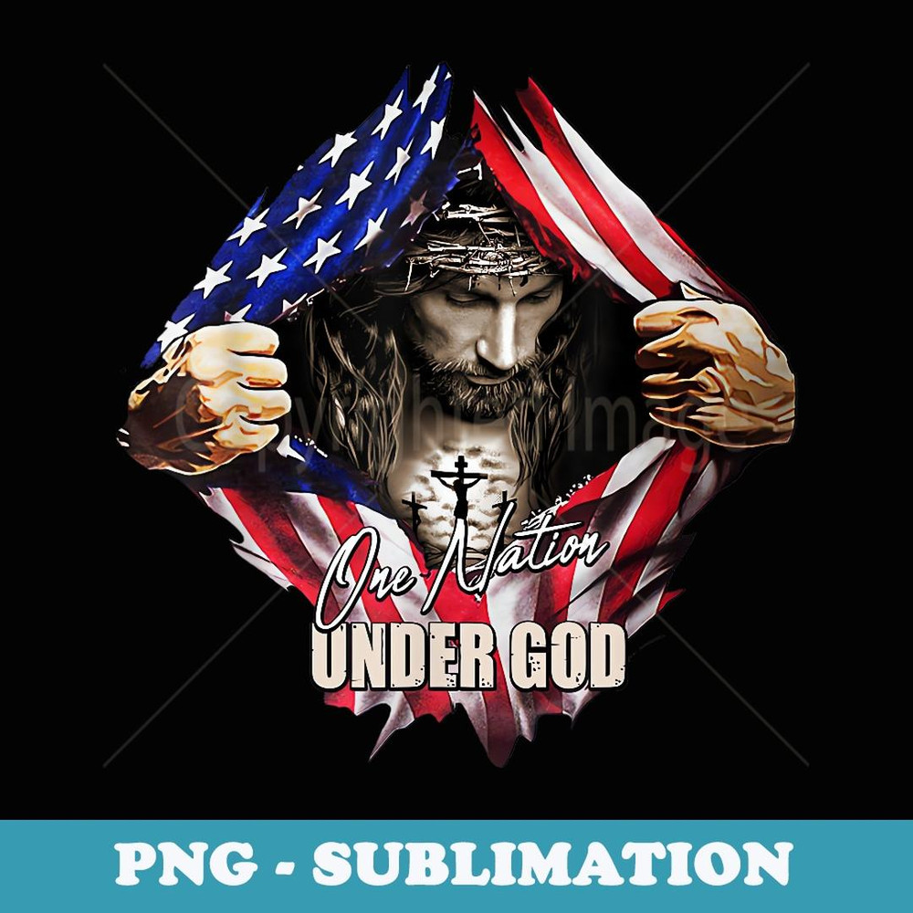 One Nation Under God Jesus Art US Flag Christian - Instant Sublimation Digital Download
