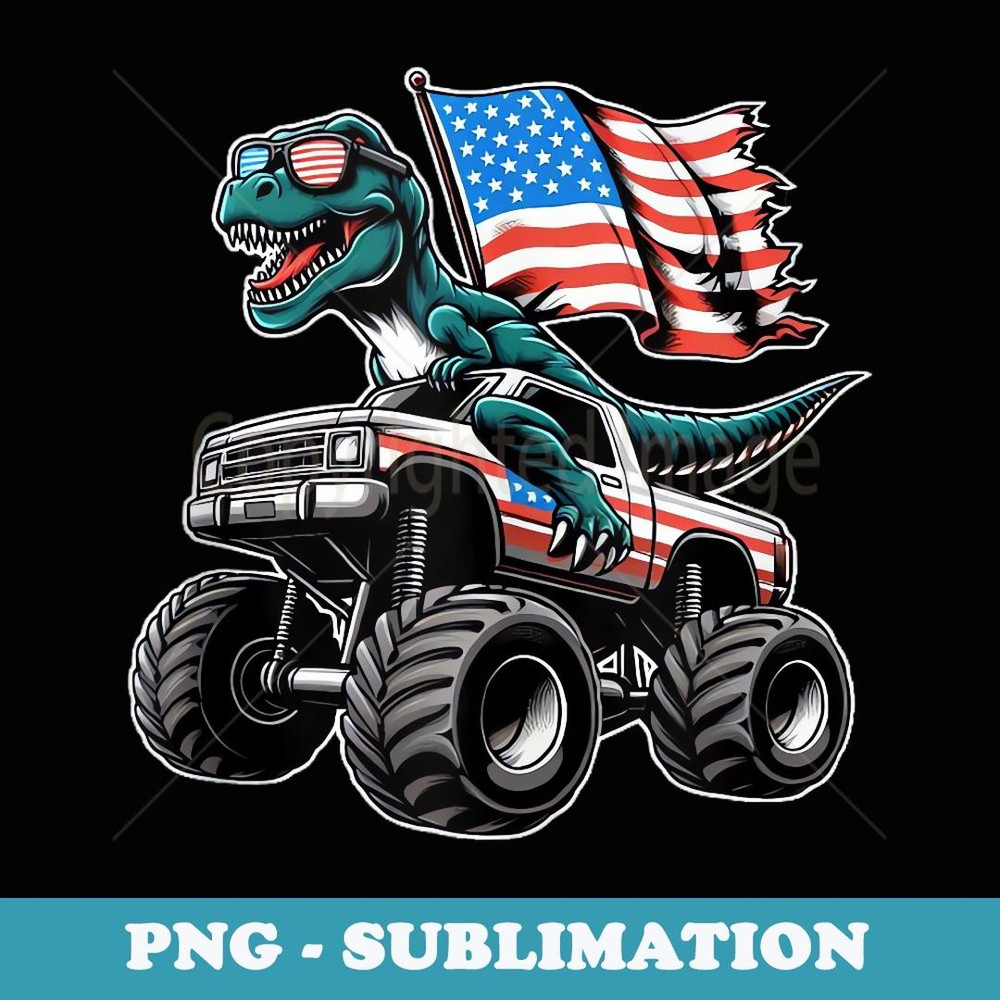 4th of July Rex Monster Truck USA Flag For Toddler - Instant PNG Sublimation Download