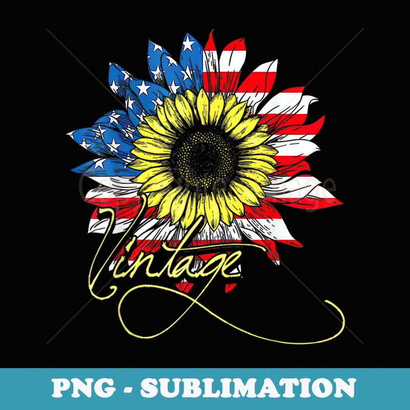 Sunflower American Flag Vintage Graphic Plus Size 4th July - Sublimation PNG File